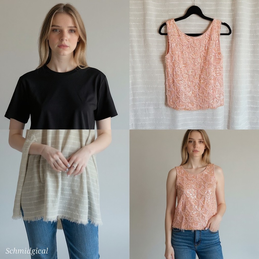 Vintage 50s 60s Rosalia Imports Pink Beaded Sequin Top Shell Sleeveless M 36